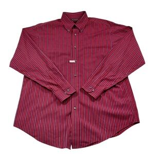 Roundtree & Yorke Mens Large Burgundy Striped 100%‎ Cotton Button Down Shirt L